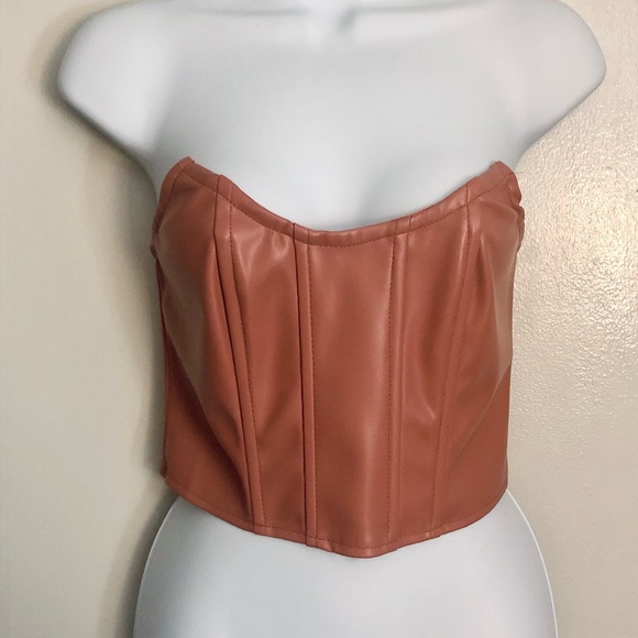 Mauve Faux Leather Cropped Bustier Top - Picture 1 of 4